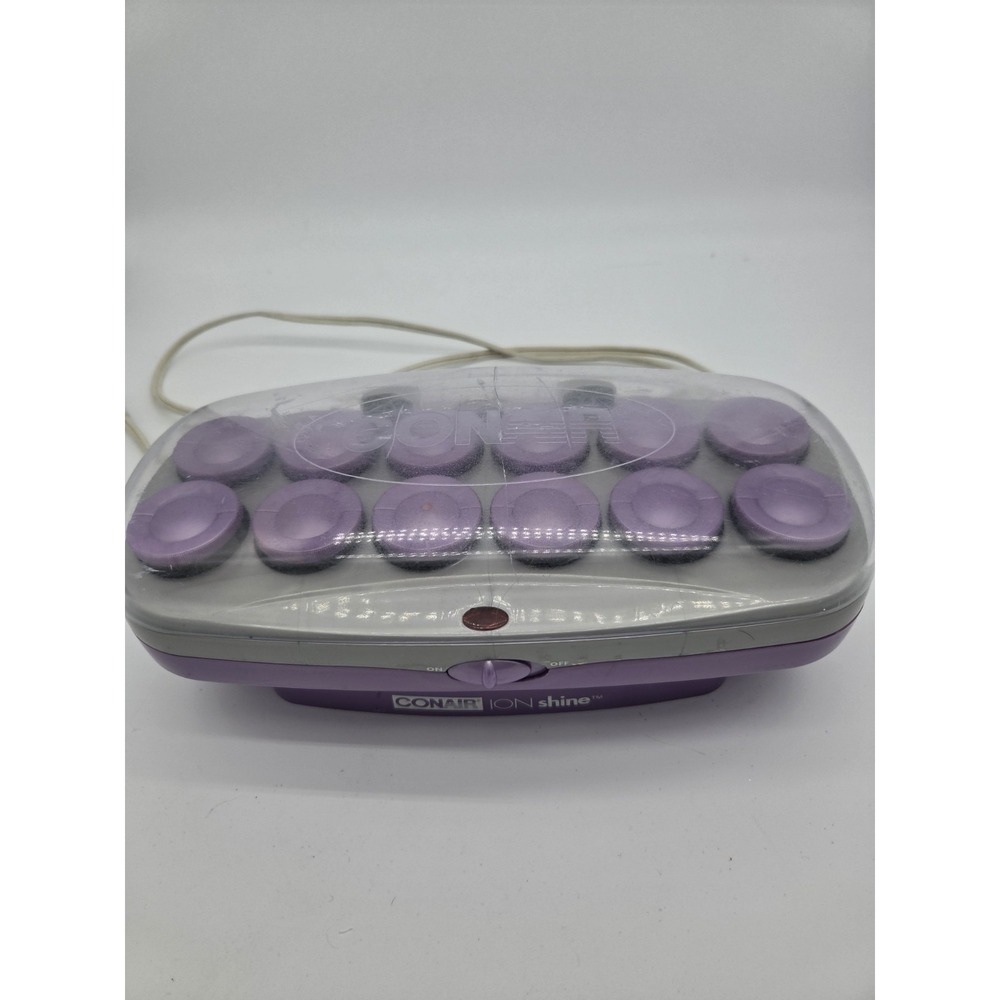 CONAIR ION SHINE 12 Hot Rollers Flocked Heated‎ Hair Curler Jumbo Purple Cracked